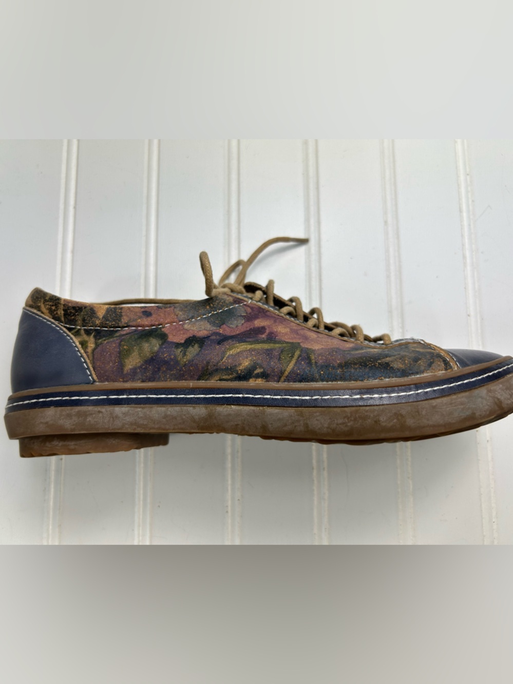 L'ATISTE Shoes Spring StepLow Sneaker Lace Floral  Leather Brown Navy Size 38